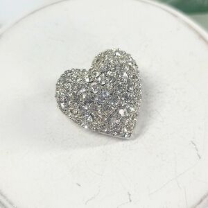 Puffy Rhinestone Crusted Heart Pin Brooch 3D Sparkly!